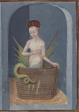 Drakkvinnan Melusina i badet.
